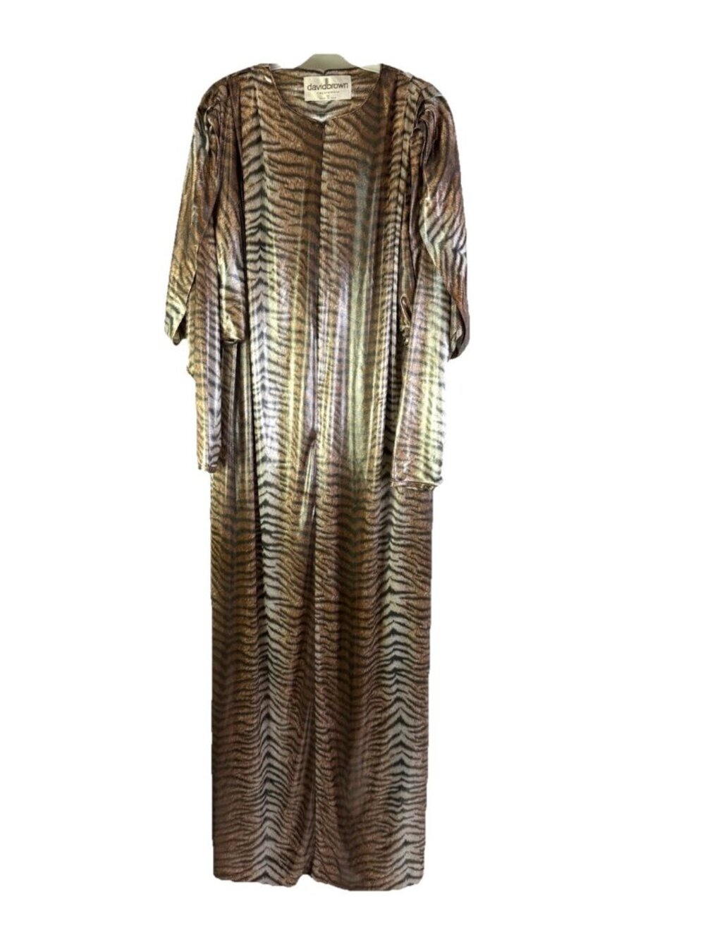 Vintage 80s David Brown Metallic Kaftan MuMu House Dress Metallic Animal